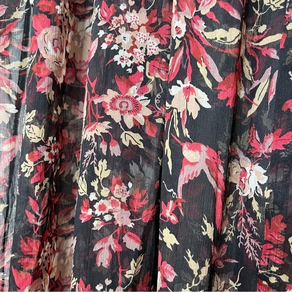 O.P.T. Long Puff Sleeve Floral Cinched Waist V Neck Sheer Maxi Dress Small NWT - Picture 4 of 12